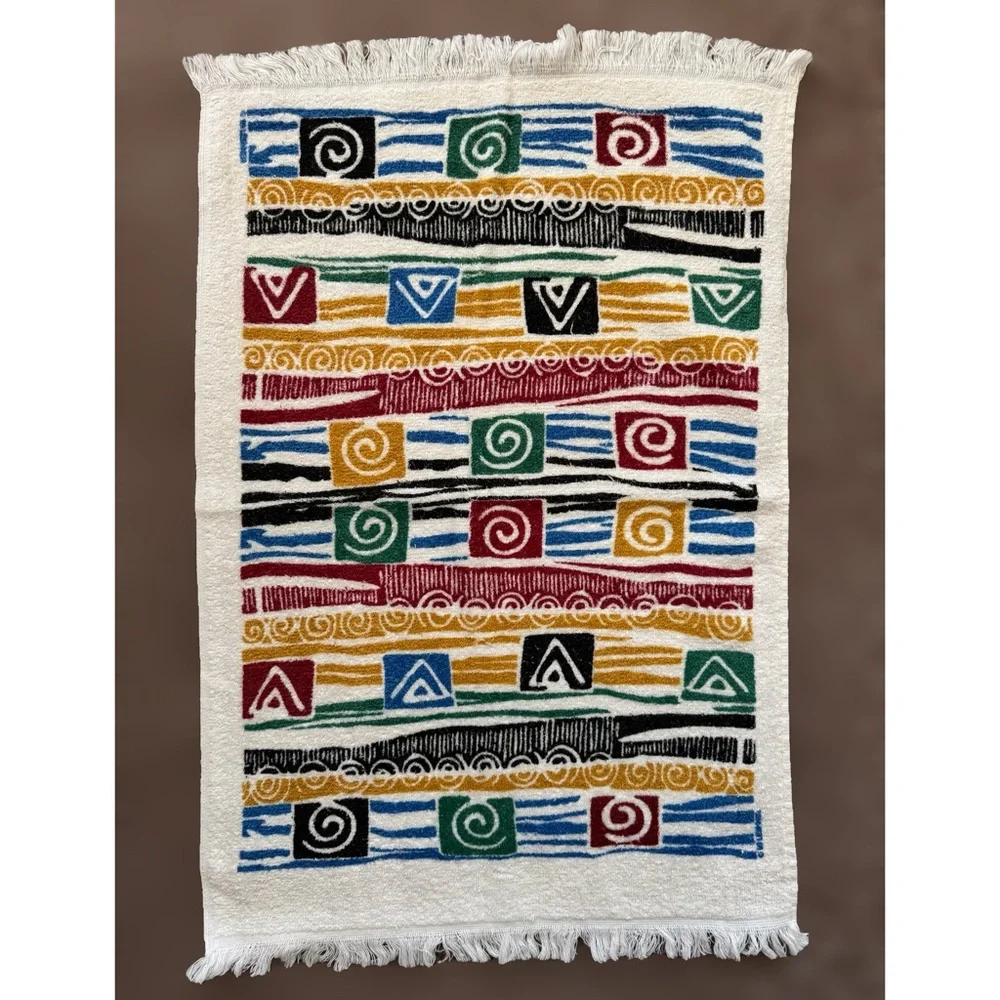 Vintage New Leshner Mills Set of 2 Hand Towels Abstract Geometric Aztec Print